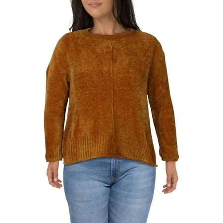 Style & Co. Womens Petites Cable Knit Ribbed Crewneck Sweater Orange PXL