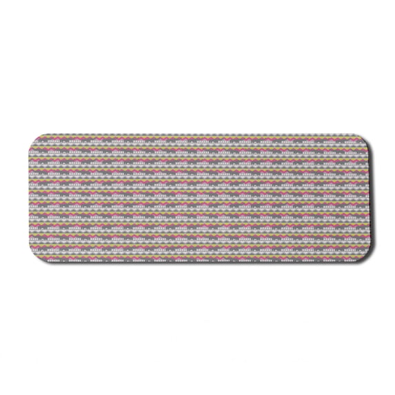 Ethnic Computer Mouse Pad, Repetitive Colorful Geometrical Pattern Silhouettes, Rectangle Non-Slip Rubber Mousepad Large, 31" x 12" Gaming Size, Grey Pink Yellow, by Ambesonne