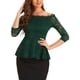 thumbnail image 1 of INSPIRAR CHIC Blusa de Encaje Floral para Mujeres, Off Shoulder, Transparente, Manga 3/4, Top Peplum XS Verde Oscuro, 1 of 5