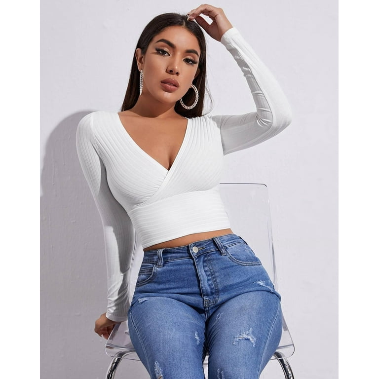 Sexy Cropped Tops Women 2022 Summer Long Sleeve T Shirt Women White Crop  Top Ribbed Cute Black Tops Distressed Punk Clothes - T-shirts - AliExpress