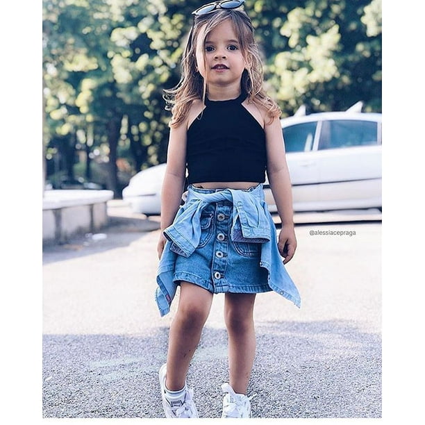 Summer Toddler Kids Baby Girls Clothes Crop Tops Denim Skirt Dress