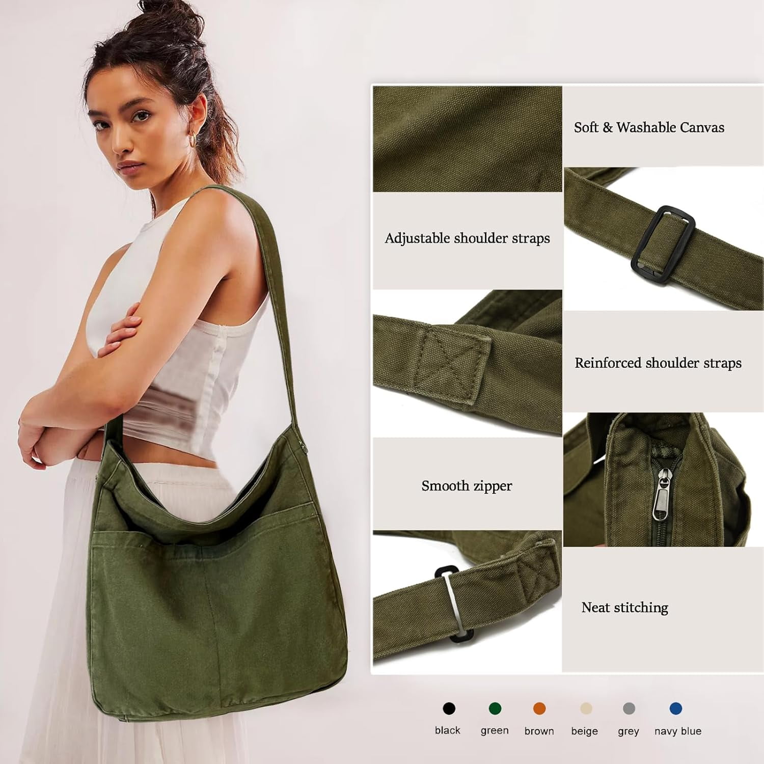 JennyShop Large Capacity Canvas Tote Bag, Fashion Purse Messenger Bag , Casual Hobo Crossbody Shoulder Bag for Travel Work