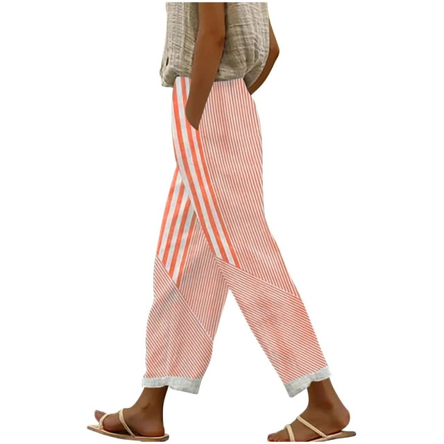 FNFYFH Clearance Ladies Linen Cotton Trousers Solid Color Breathable