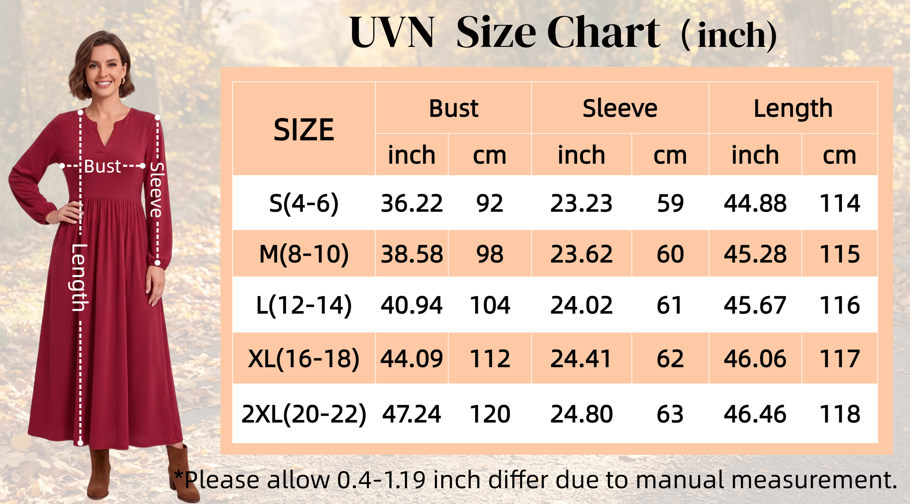 UVN Women's Long Sleeve V-Neck Flowy Swing Dress photo 8