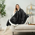 thumbnail image 4 of PAVILIA Wearable Blanket for Adult Women, Cozy Plush Fleece Blanket Poncho Cape with Hood, Super Soft Shawl, Angel Wrap Throw for Office, Black, 4 of 10