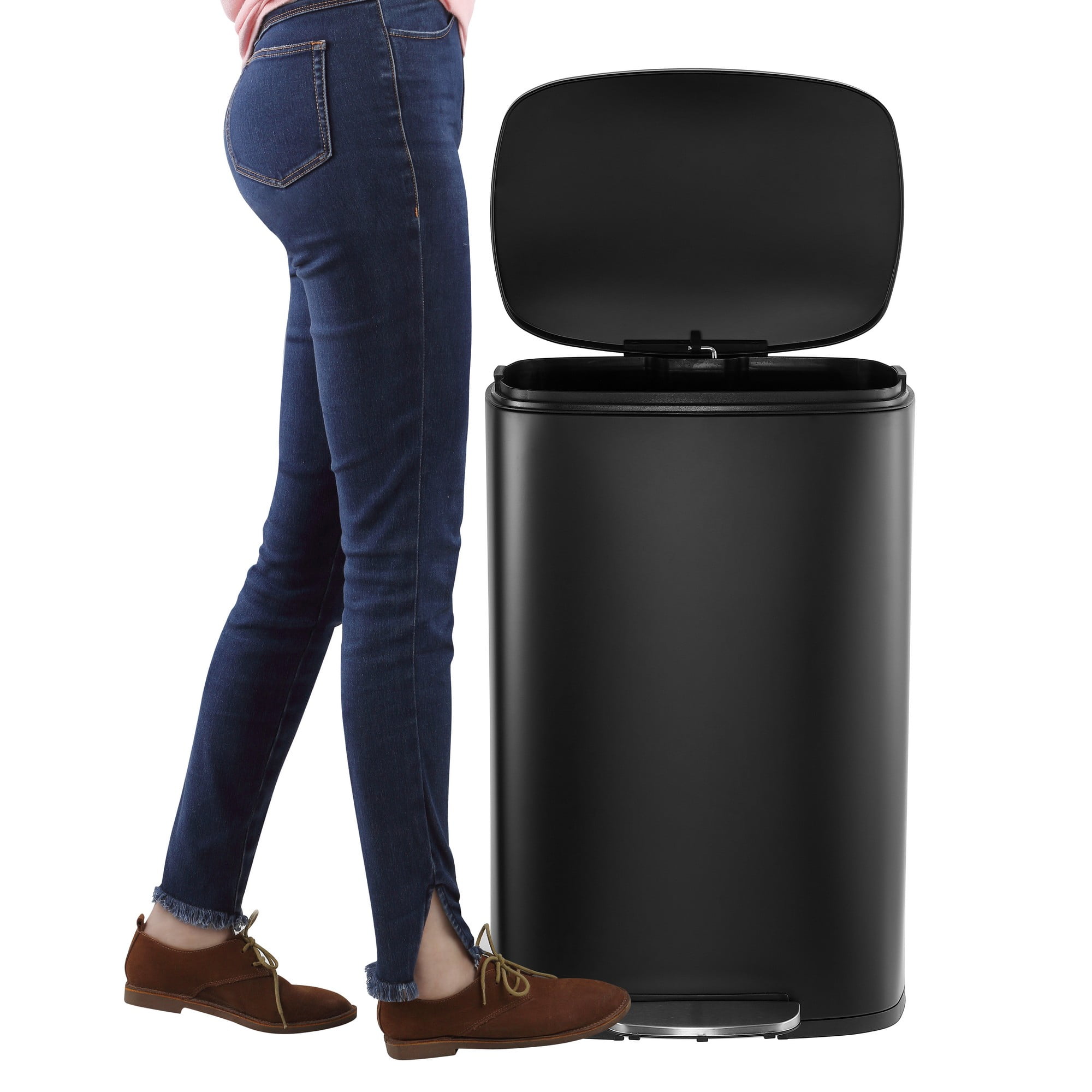 happimess Connor Rectangular 13.2-Gallon Trash Can with Soft-Close Lid and FREE Mini Trash Can, Charcoal Black, HPM1006B