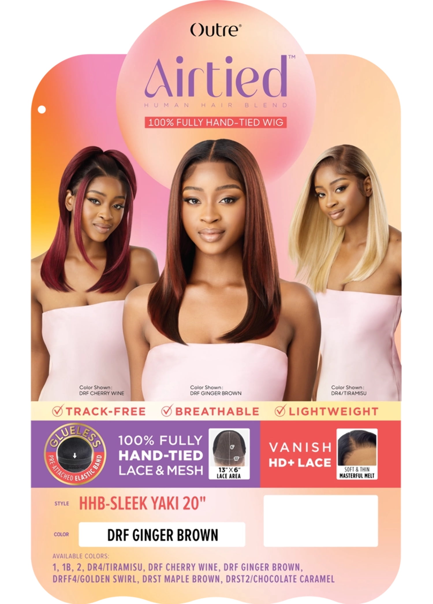 Outre Airtied Glueless Human Hair Blend 13x6 HD Lace Front Wig - HHB-SLEEK YAKI 20" - 100% Fully Hand-Tied