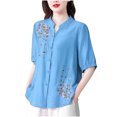 thumbnail image 1 of V Cuello Blusas para las Mujeres, de Moda Retro Bordado Cuello Redondo Cinco Cuartos de Manga para el Uso Casual, 1 of 5