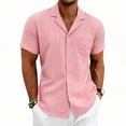 thumbnail image 2 of Men's Cotton Linen Henley Shirt Short Sleeve Mandarin Collar 2 Button Placket Regular Fit Casual Summer Beach Tops for Daily Vacation Wear,S, 2 of 9
