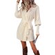 thumbnail image 2 of VISgogo Abrigo de punto para mujer, manga larga, cuello en V, color sólido, otoño, primavera, calle, casual, abrigo + cintura VISgogo moda, 2 of 8