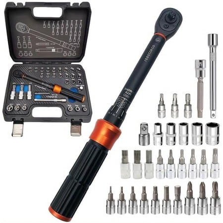 32-Piece 1/4" Drive Click Torque Wrench Set, 3.7-18.5 ft.lb (5-25 Nm), 72-Tooth, Dual-Direction, Includes Spark Plug Sockets & Torx Bits for Motorcycle, Car, ATV & Small Engine Repair