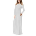 thumbnail image 4 of Dyfzdhu Long Sleeve Dresses for Women Casual Round Neck Solid Color Maxi Dress Slim A-Line Long Underlay Dress White, 4 of 4