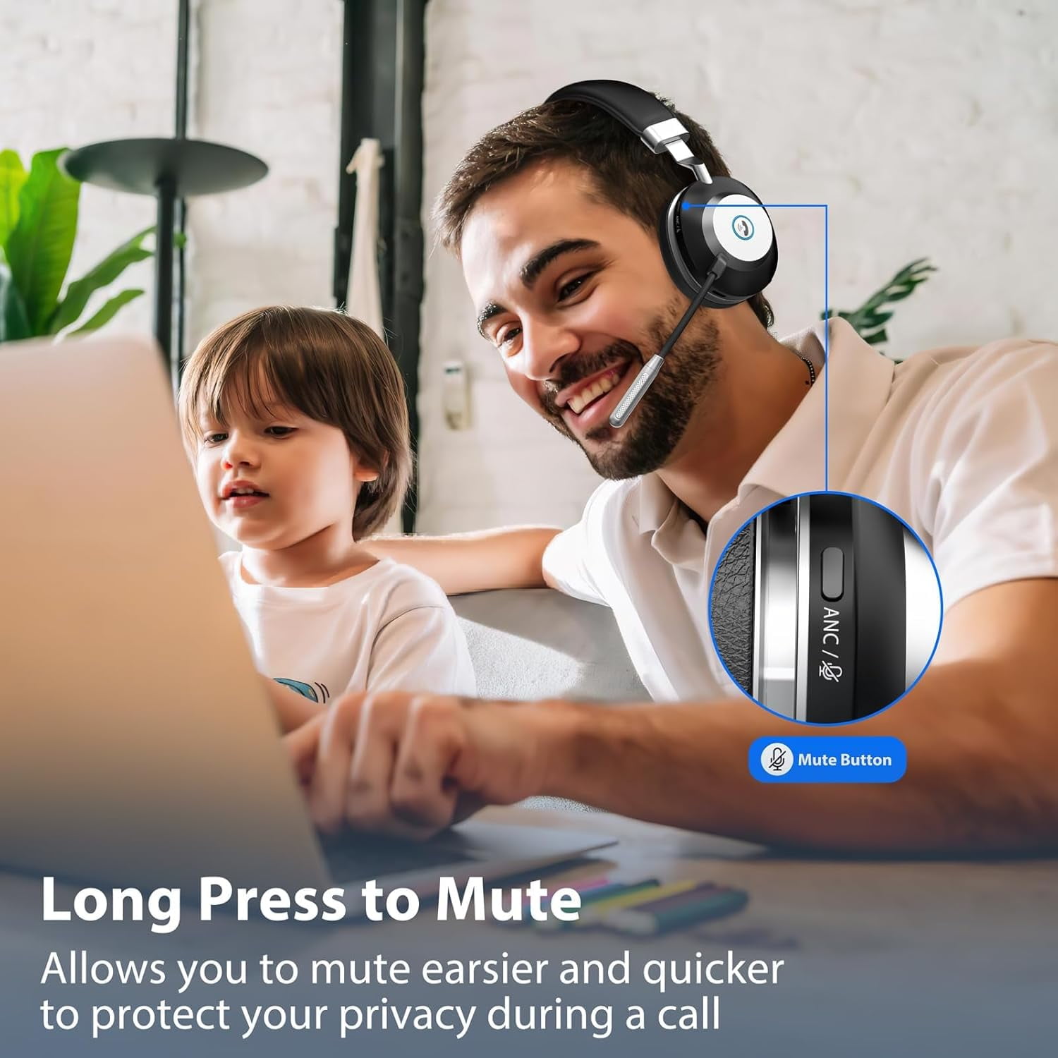 Wantek Wireless Headset with Noise-Canceling Mic, 52H Talktime for Call Center, Truck Drivers, Online Meeting – Bluetooth 5.3 + 2.4G Dongle