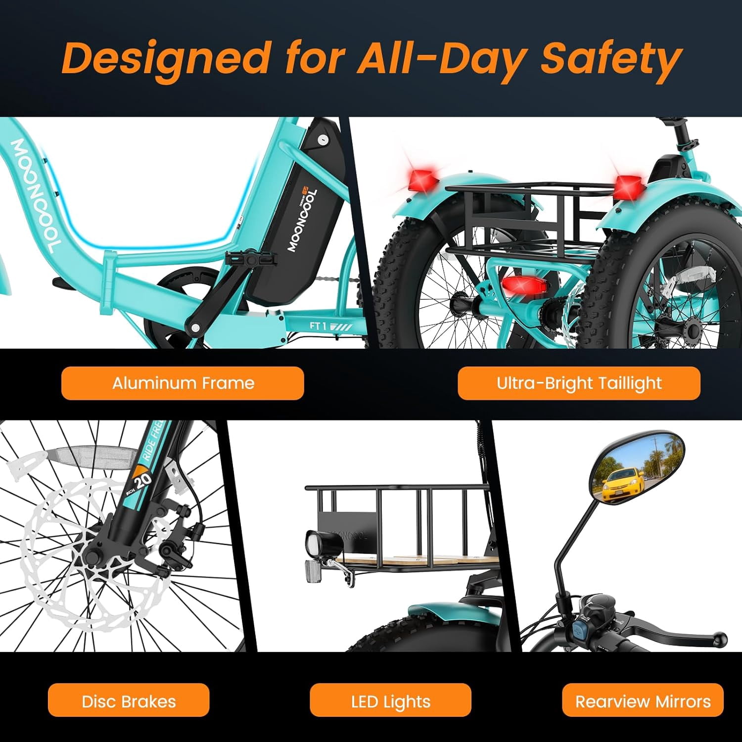 Lilypelle Peak 1100w Folding Electric Tricycle for Adults, 7 Speed 20" x 4.0 " Fat Tire 3 Wheel Aluminum Electric Bike W/ Differential & Suspension Fork, 48V 14.5Ah Battery, Up to 60Miles, 16Mph