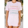 thumbnail image 4 of ABPHQTO Camiseta informal redonda de manga corta con estampado de VERANO rosa para mujer, 4 of 5