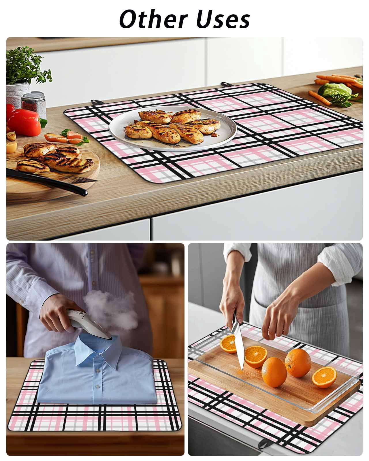 Stove Top Covers for Electric Stove, Pink Black Plaid Glass Stovetop Cover Protector, Farmhouse Pink Black Checkered Induction Cooktop Protector Oven Mat for Kitchen Countertop 24"x21"