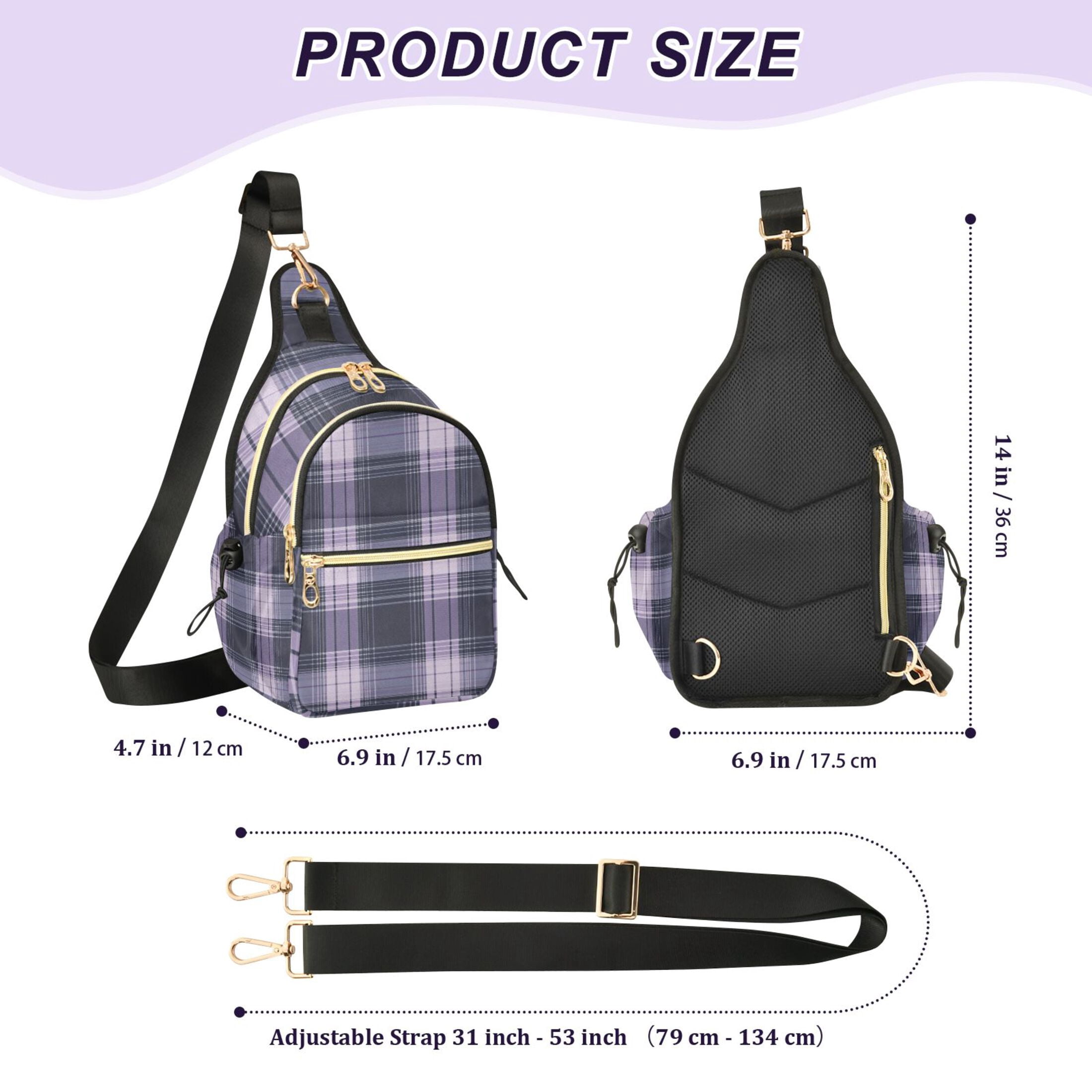 Crossbody Sling Bag for Women Shoulder Purse Trendy Daypack with Adjustable Strap Light Purple Tartan