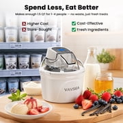 VAVSEA 1.5 Qt Ice Cream Maker with Scoop, Double-Insulated Freezer Bowl, Electric Ice Cream Machine Easy Make, Healthy Homemade Automatic Sobert Maker for Gelato, Frozen Yogurt, White