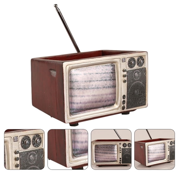 Supvox Desk Planter Retro Tv Shape Flowerpot Resin Red 1Pcs Home Decoration