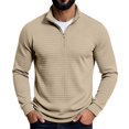thumbnail image 2 of Domuza Mens Waffle‑Knit Quarter‑Zip Sweater, Stand Collar Long Sleeve Pullover, Ribbed Cuffs Casual Sweatshirt, Loose‑Fit Fashion Polo Tops, 2 of 8