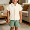 thumbnail image 6 of BLVB Baby Boy Girl Summer Clothes Toddler Infant Cotton Linen Short Sleeve Button up Dress Shirt Pocket Shorts Set 2PCS Outfit(Mint Green,12-18 Months), 6 of 6
