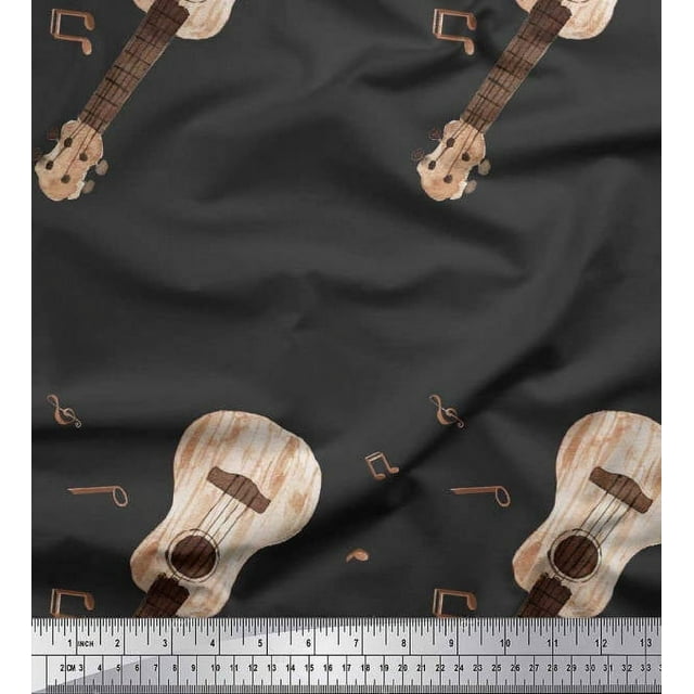Soimoi Tissu Poly Georgette Notes & Guitare Instrument de Musique Décor Tissu Imprimé au Mètre 42 Pouces de Large