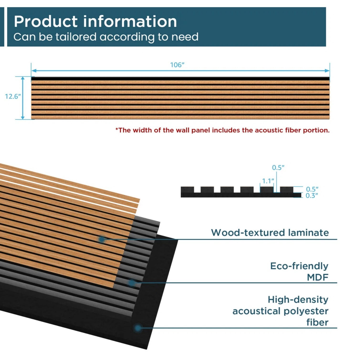 Easy4Home 4Pcs 106"x12.6" Soundproof Wood Slat Panels Acoustic Wall and Ceiling Panels, Light Brown