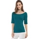 thumbnail image 1 of Camiseta Suave De Media Manga Con Cuello Redondo Entallado Para Mujer Allegra K Azul Verde M, 1 of 6