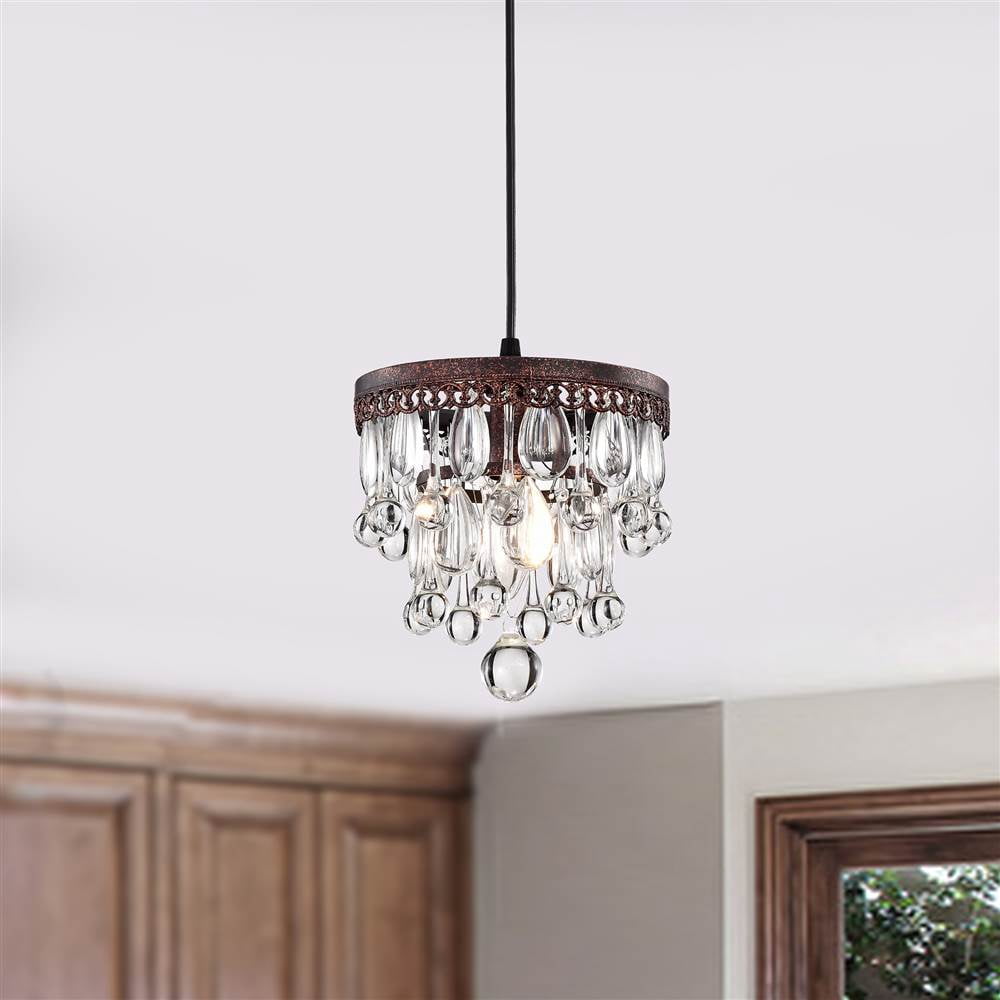 Shiroh Antique Copper 1-Light 5-Tier Hanging Crystals Pendant Light