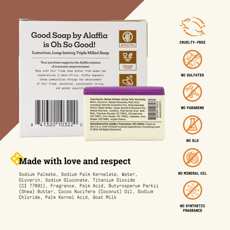 Alaffia Good Soap Coconut (4 Bars) + Trial-Size Lavender Bar