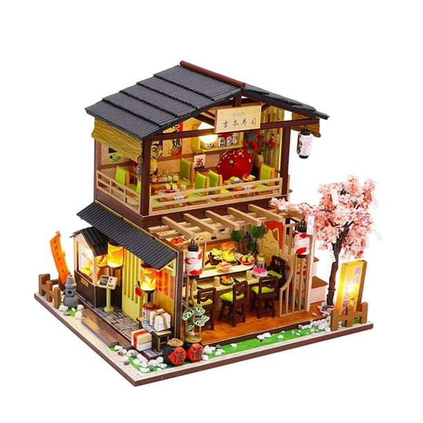 Dollhouse DIY Miniature Meubles en bois Fait à la main Style japonais Sushi  Shop 