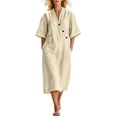 thumbnail image 2 of YuXingFu Long Dresses for Women Mini V-Neck Plus Size Womens Dress Short Sleeve A Line Casual Summer Beige L, 2 of 9
