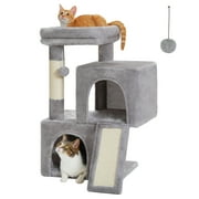 PAWZ Road 30 Cat Tree Condo with Sisal Scratching Post Tower Ramp for Indoor Cats, Gray