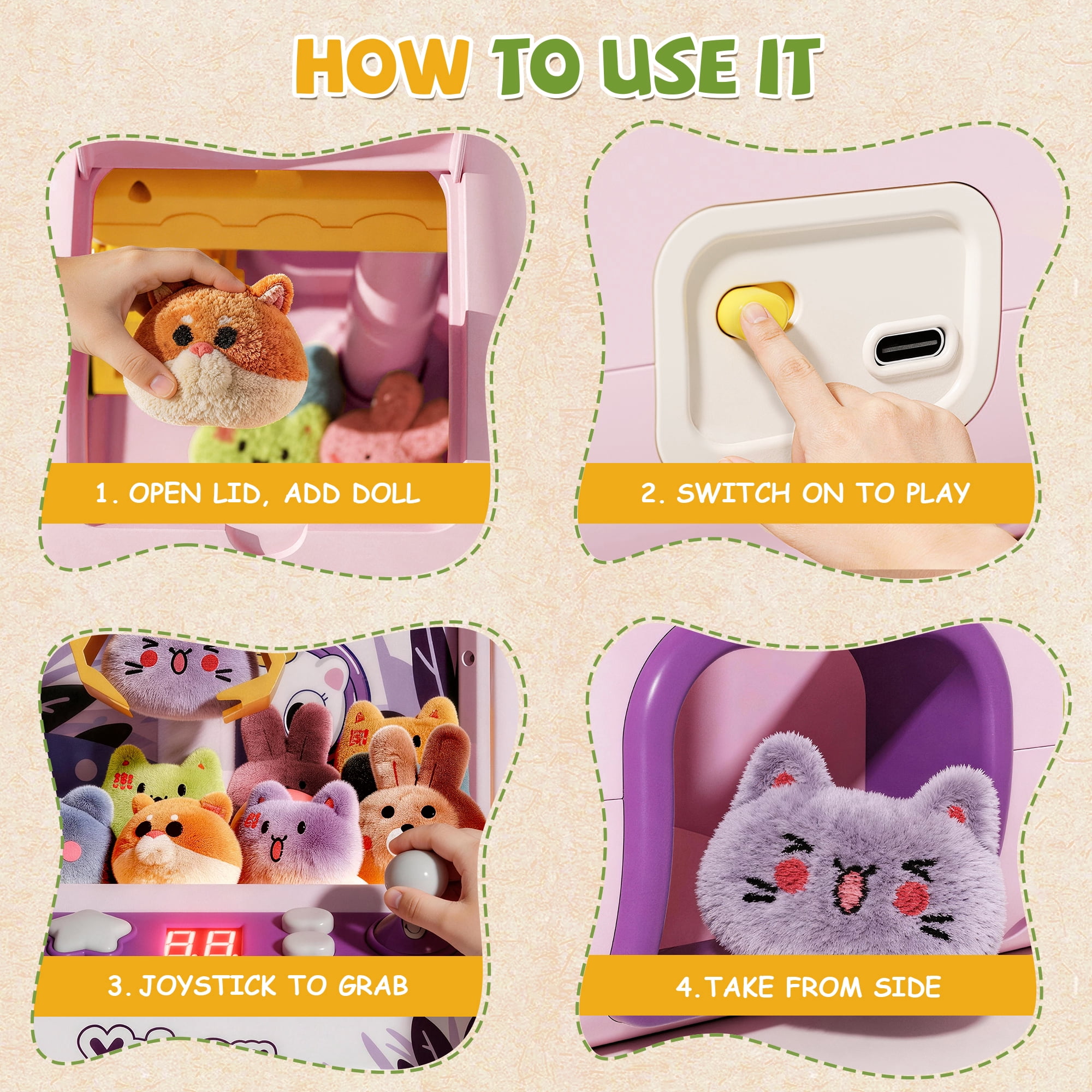 Gelomee Claw Machine for Kids, Mini Vending Machine Toys for Girls, Arcade with Light & Music for Boys, Christmas Birthday Gifts Toys Aged 3+ Year Old