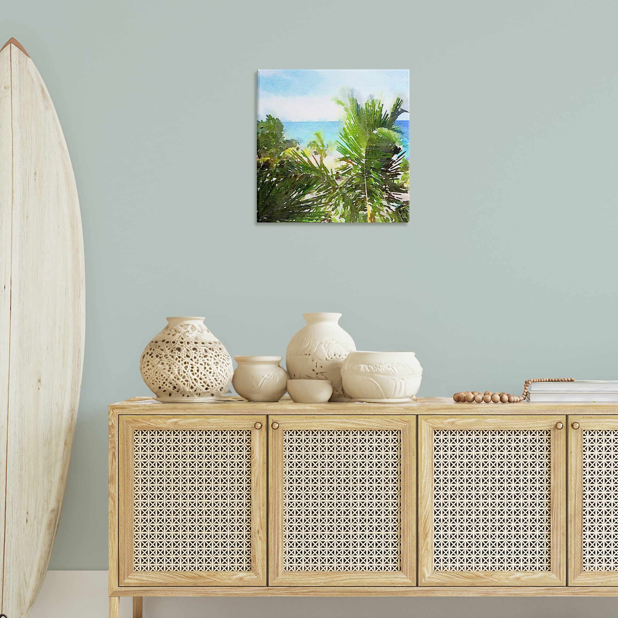 Stupell Industries Palm Leaves over Beach Landscape & Nature Painting Wrapped Canvas Art Print Wall Art, 24 x 24