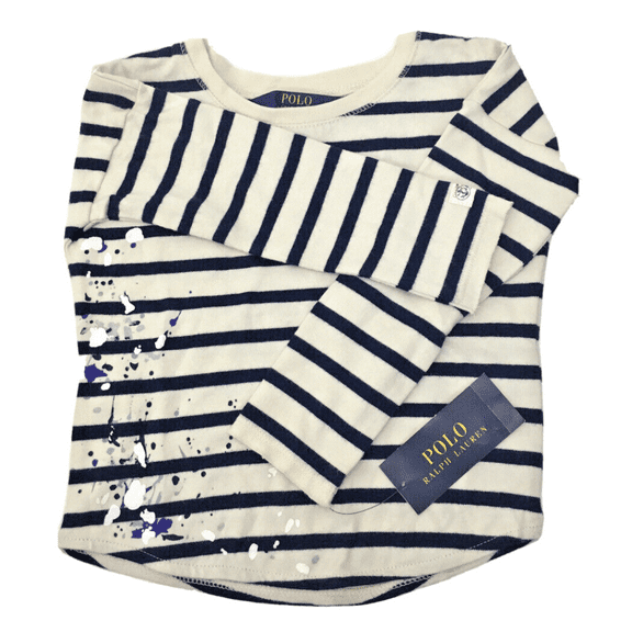 Polo Ralph Lauren Baby Long Sleeve Striped Denim Sweater, Cream, 3/3T