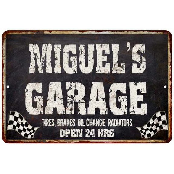 MIGUEL'S Garage Black Grunge Sign 8 x 12 High Gloss Metal 208120005327