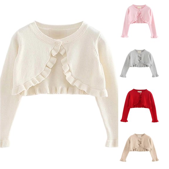 HCYSFG Girls Ruffle Cardigan Sweater Open Front Long Sleeve Single Button Cropped Dressy Shrug Elegant Party Knit Tops