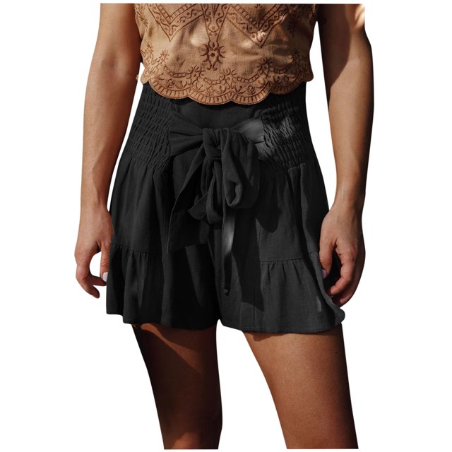 Birdeem Shorts Amples Décontractés pour Femmes en Coton et Lin, à Bandage, Confortables, Unis, Taille Élastique