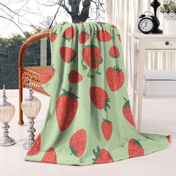 Green Strawberry Blanket for Women Men,Soft Lightweight Strawberry Throw Blanket for Sofa Bed Traveling Camping Gifts Idea 50x60 inches