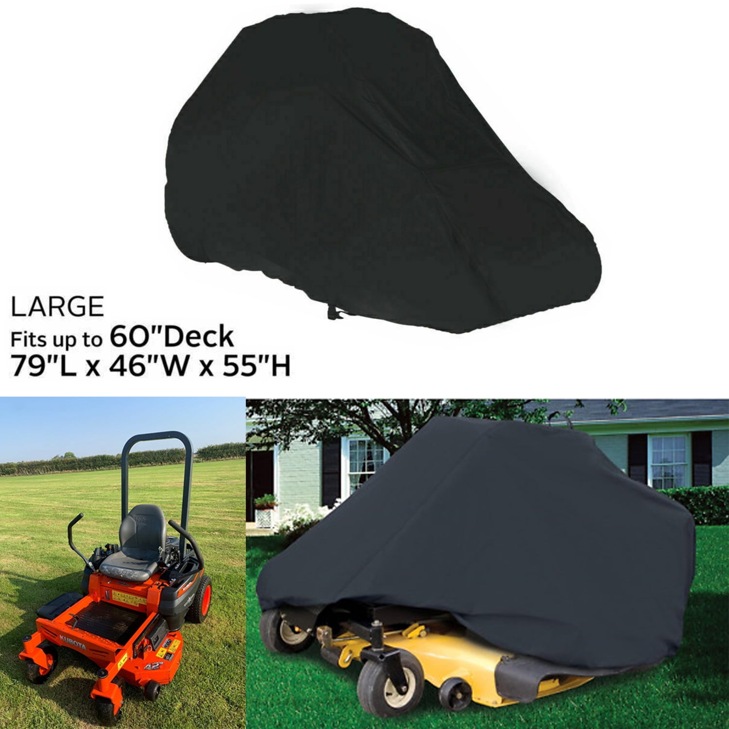 HeavyDuty Zero Turn Lawn Mower Cover up to 60" Width Decks, Lawn Tractor Covers, Black