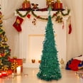 thumbnail image 2 of 5FT Pop up Christmas Tree, Gorgeous Pencil Christmas Tree Portable Green Tinsel Xmas Tree for Holiday Party Home Office Store Artificial Decoration(Without Lights), 2 of 5