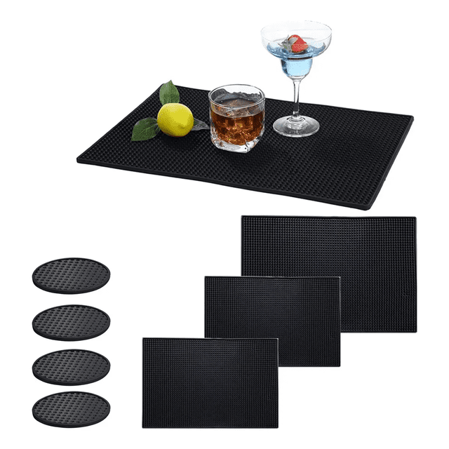 7pz Tapete Para Bar Grande 45 X 30cm Barra Con Posavasos 4pz Xtellar negro