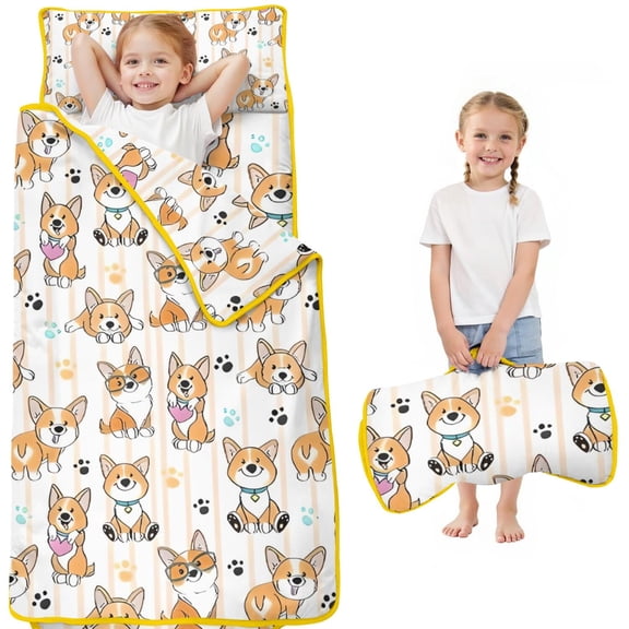 Cartoon Corgi Toddler Nap Mats for Kids Preschool,Sleeping Mat Bag or Kids,Toddler Sleeping Bag,Toddler Nap Mat or Daycare