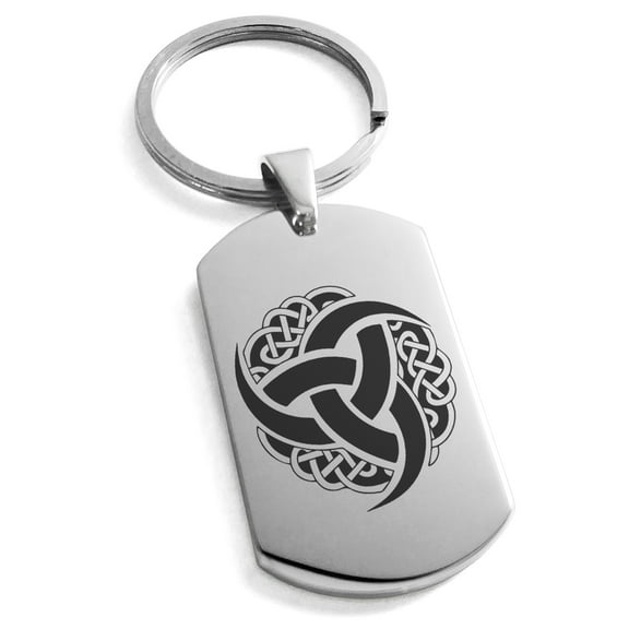 Stainless Steel Triskelion Odin's Horn Knot Viking Engraved Dog Tag Keychain Keyring