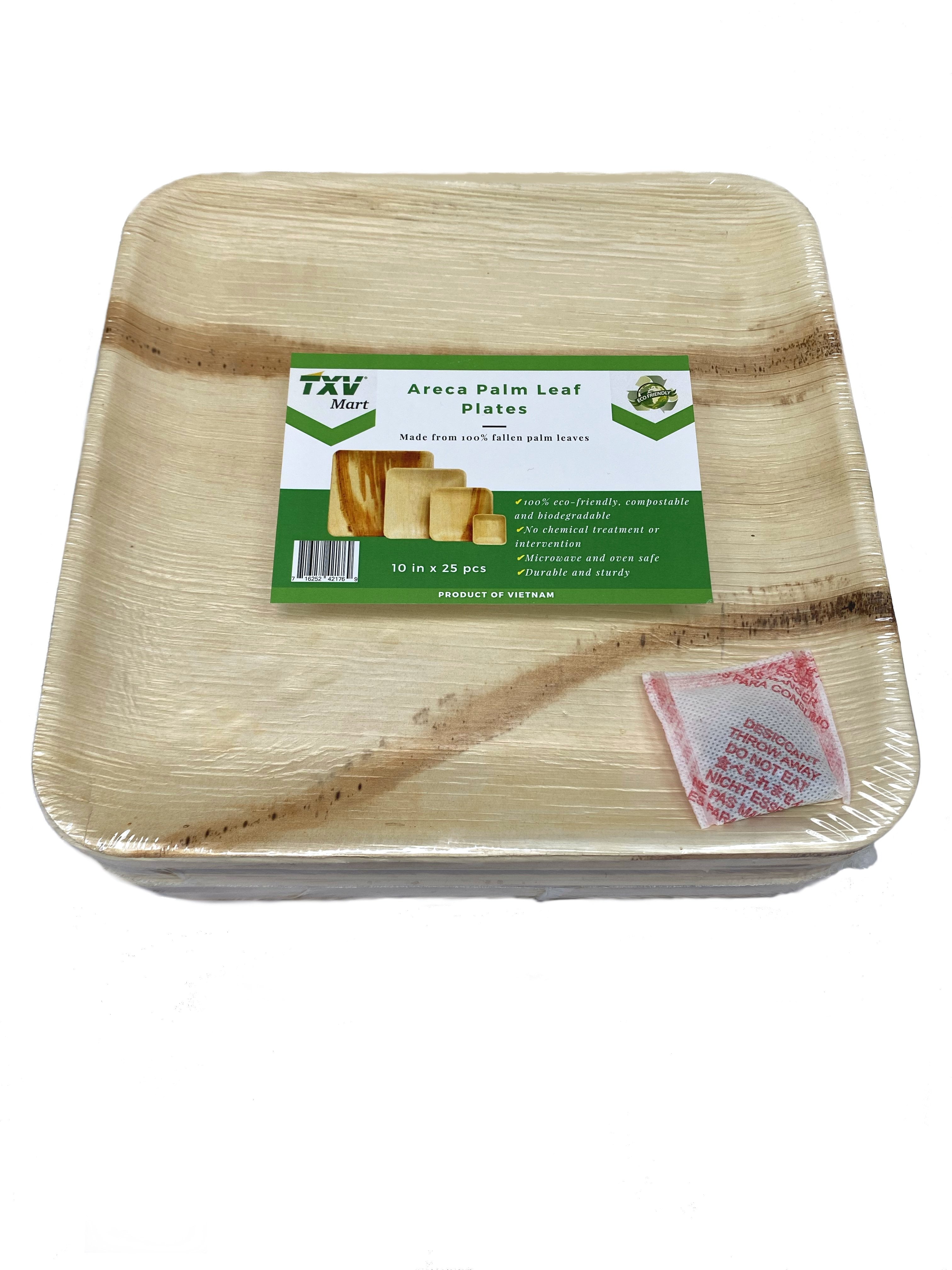 TXV Mart Disposable Palm Leaf Plates Square 10 Inch 25 Pack 100% Natural, Biodegradable and Compostable, Heavy Duty, Party, Weddings, Picnic, Holidays