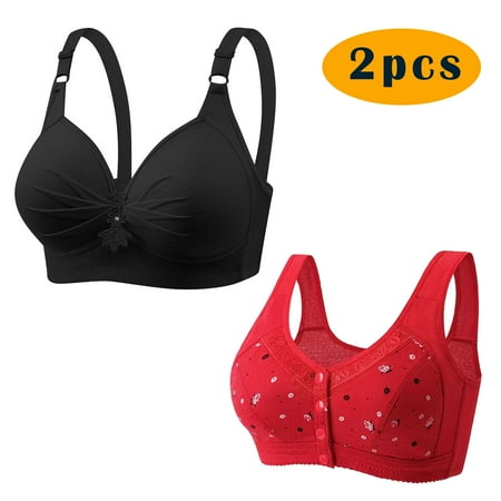 GERsome 2pcs Assorted Color Comfortable Full Coverage Bra for Women Wireless Bras with Soft Support Plus Size Everyday Bras 2PC#Black/Red XXXXL