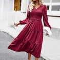 thumbnail image 4 of Vestido de manga farol para mujer Vestido suelto de cintura alta Jersey elegante Vestido largo fluido Hugtrwg Para estrenar, 4 of 7
