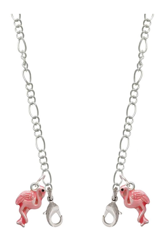 Silvertone Hot Pink Flamingo Silvertone Face Mask Necklace