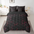 thumbnail image 2 of 7 Piece Red Honeycomb Print Bed in a Bag Queen Size Geometric Fitted Sheet, Modern Abstract Bed Set Black Reticulated Plaid Bedding Comforter Sheet Set Beehive Geometrical Cushion Covers, 2 of 5